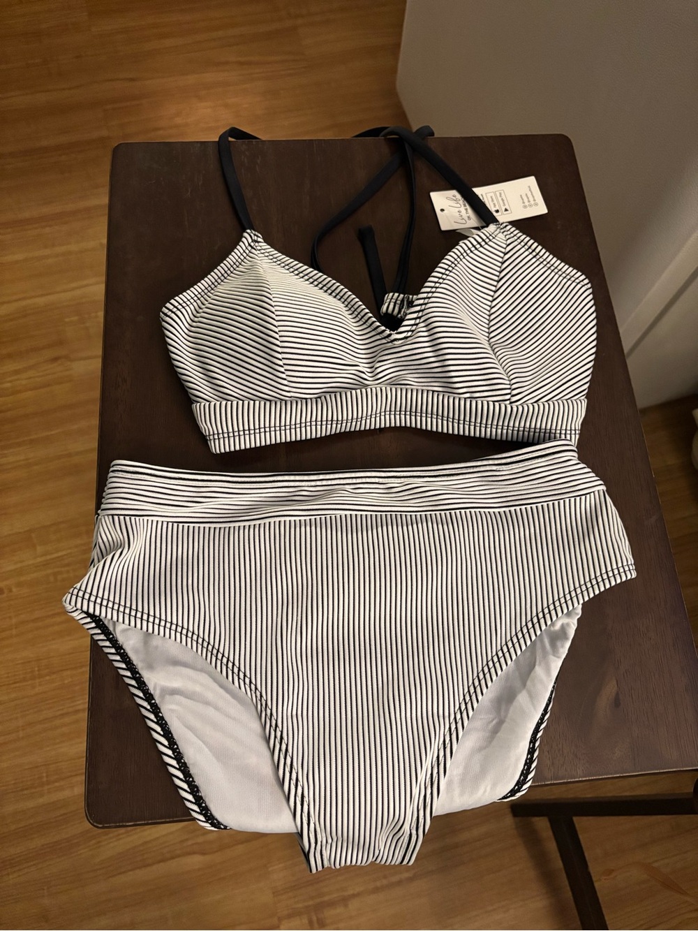 BNWT by cupshe Striped High-Waist Bikini Set in Black & White